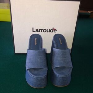 Wanda Platform Mule in Blue Denim. Inspired by Wanda Ferragamo.